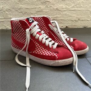 Nike Red and White Checkered High-Top Sneakers